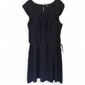 GAP Black Tiered Midi Dress w/Drawstring Waist, Ruffled Neckline, Cap Sleeves XL